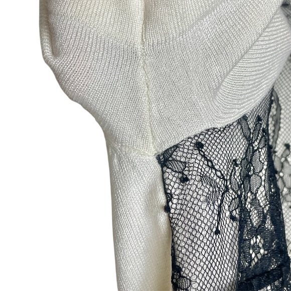 WHITE HOUSE BLACK MARKET Studded Floral Lace Overlay Ivory Thin Knit Sweater Top - Picture 6 of 13
